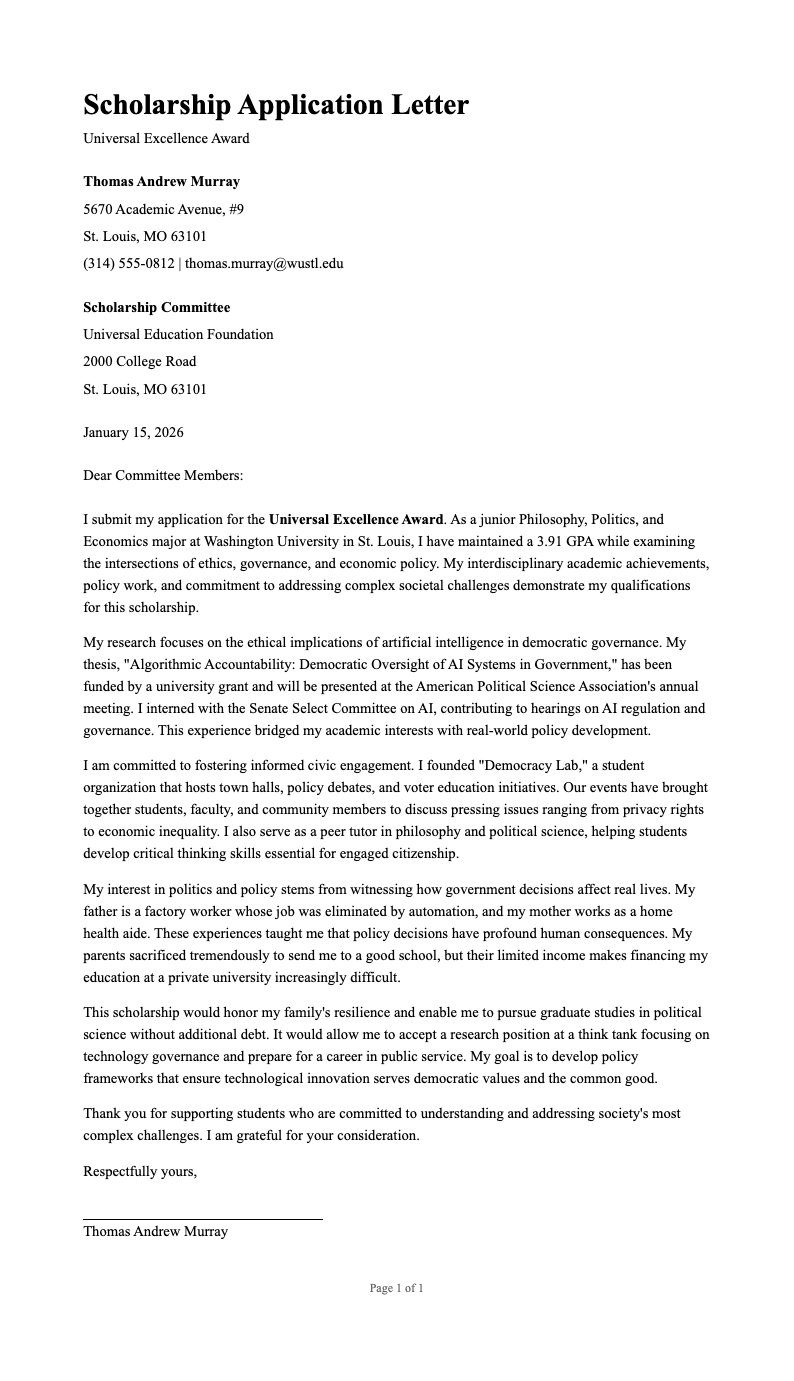 Monochrome Scholarship Letter